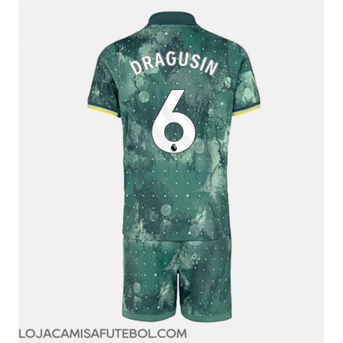 Camisa de Futebol Tottenham Hotspur Radu Dragusin #6 Equipamento Alternativo Infantil 2024-25 Manga Curta (+ Calças curtas)